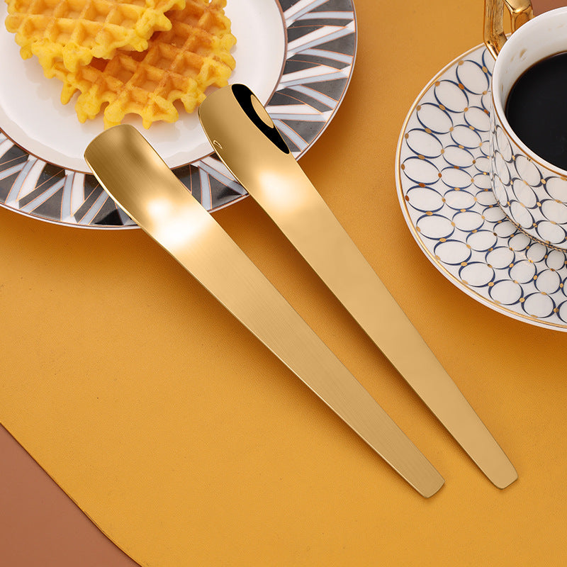 Coffee Dessert Golden Small Flat Spoon Stainless Steel Coffee Scoop Mixer Stirring Icecream Stirring Bar Spoon Kitchen Tableware Stainless Steel Ice Cream Spoon Dessert Spoon